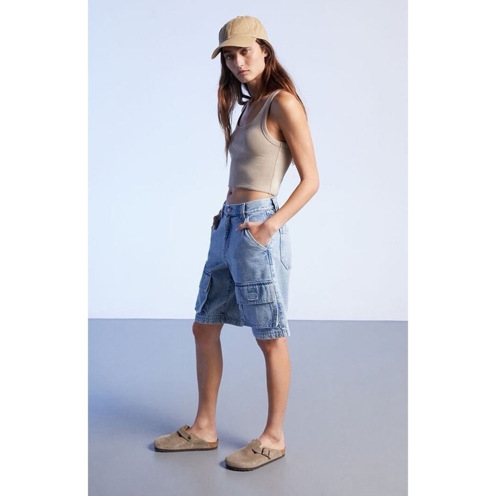 PacSun Boy Fit Cargo Shorts Womens Size 22 Light Wash Denim Baggy Y2K Skater